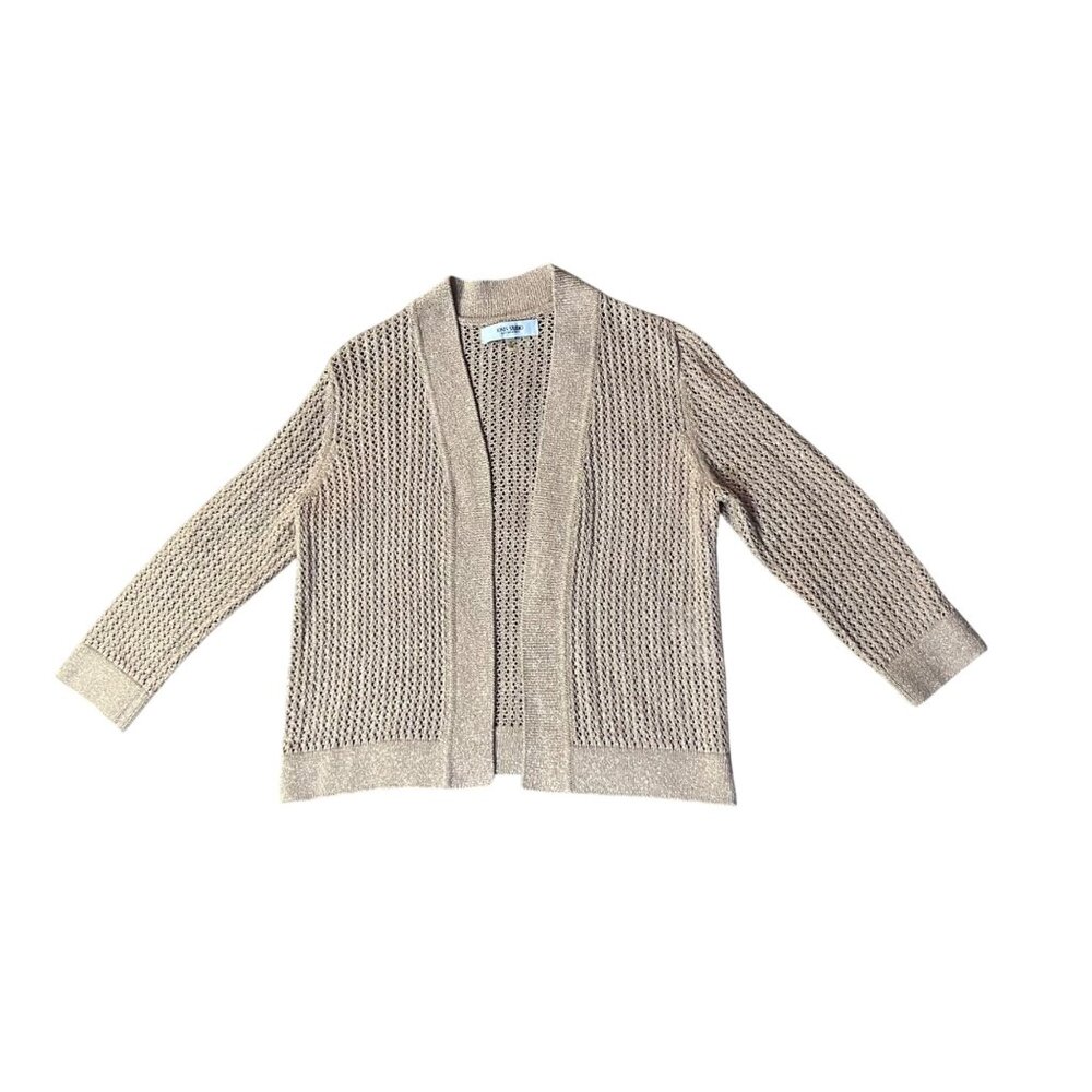 Jones Studio Gold Sparkle Open Front Cardigan Womens M Used New Years Eve - Picture 3 of 16